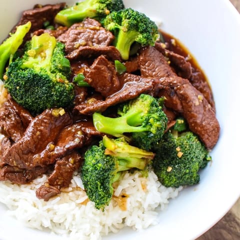 Enjoy a delicious plate of flavorful Beef and Broccoli, perfect for a quick dinner.