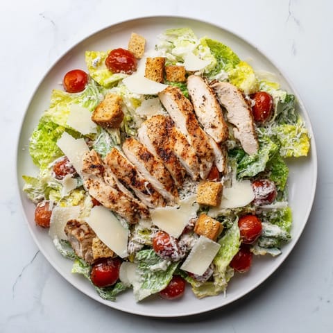Fresh cherry tomatoes and homemade croutons add vibrant color and crunch to this healthy main dish salad.