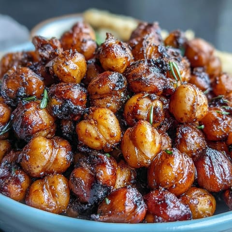 Golden, crunchy roasted chickpeas seasoned with smoky paprika, perfect for healthy snacking.