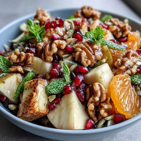 Colorful winter Pomegranate and Walnut Salad, perfect for a light, healthy side dish.