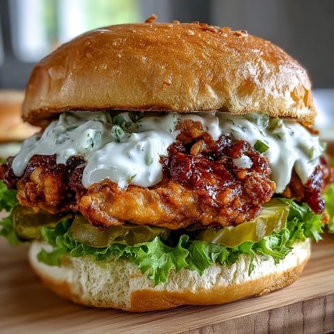 Spicy Chicken Sandwich with Creamy Homemade Sauce layered high, ready for a quick family dinner.