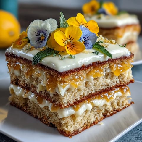 Spring naked cake with edible flowers and lemon curd, a light layer cake topped with fresh blooms and zesty curd, perfect for spring celebrations.