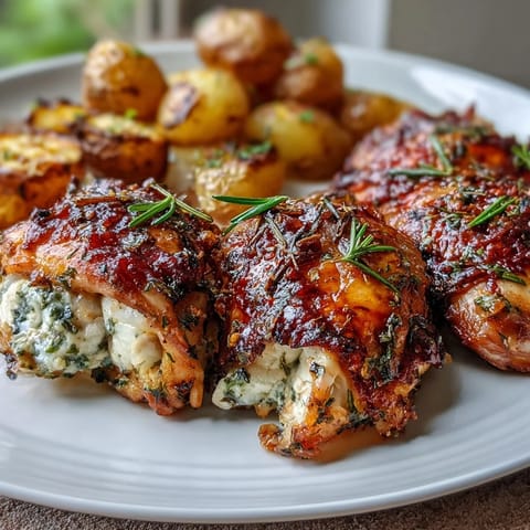 A golden roasted chicken infused with lemon and herbs, served with tender baby potatoes for a hearty, aromatic dinner.