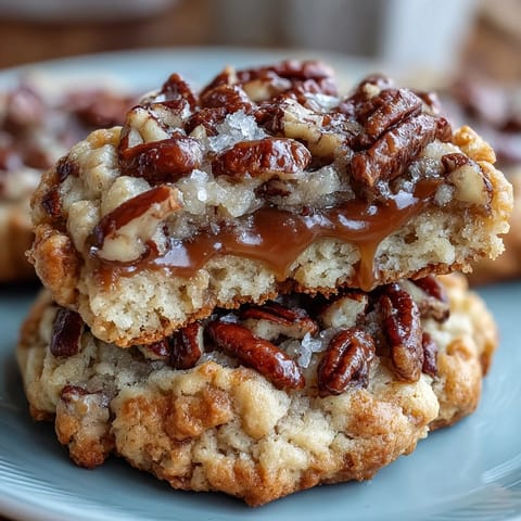 Decadent butter pecan cookies with caramel swirl, featuring golden edges and gooey caramel ribbons in every bite.