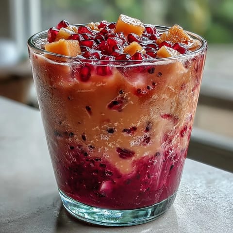 Vibrant mango dragonfruit refresher with bright tropical fruit cubes, chilled and ready to serve in a tall glass with ice.