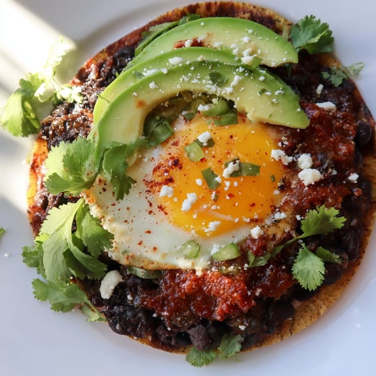 Golden fried eggs sit on tortillas, smothered in flavorful Huevos Rancheros tomato sauce.