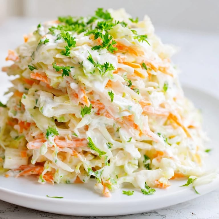 Creamy Coleslaw with Apple, offering a close-up of the dressed salad, showcasing the sweet and tangy apple pieces.