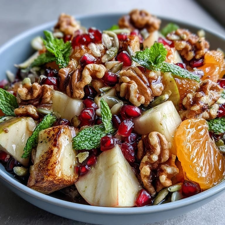 Colorful winter Pomegranate and Walnut Salad, perfect for a light, healthy side dish.