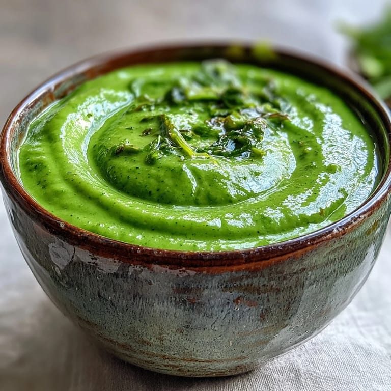 Vibrant green Big Green Immunity-Boosting Vegetable Soup beside crusty bread and fresh asparagus spears.