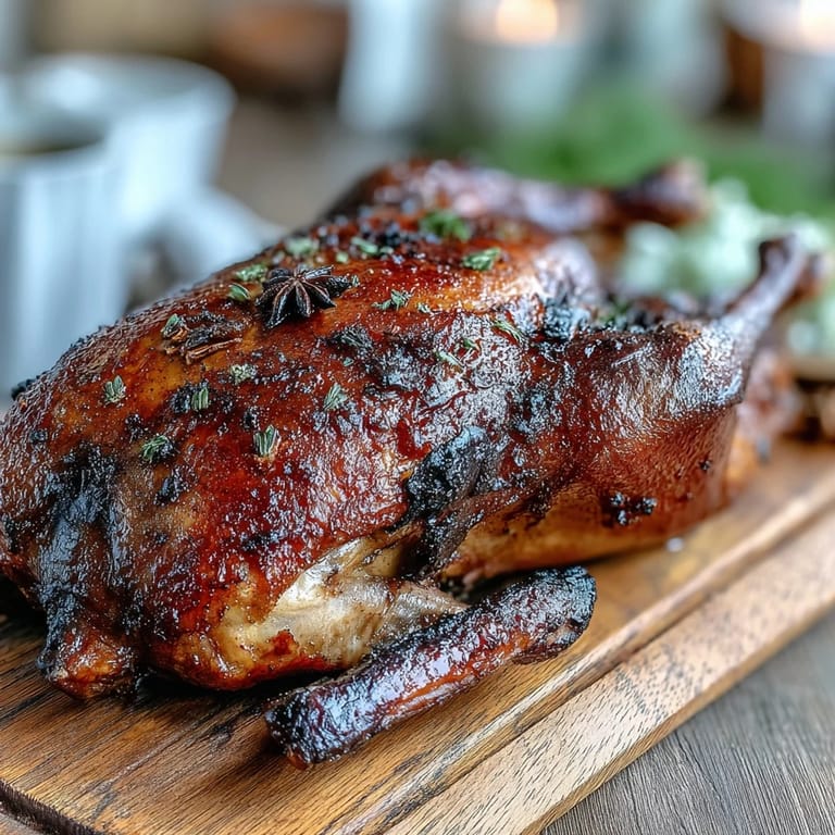 Aromatic Five-Spice Roast Ducks carved and served alongside fluffy jasmine rice and greens.