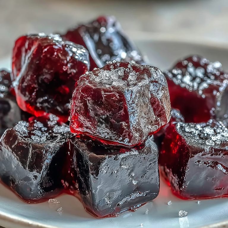 A bowl of Black Currant Gummies coated in sparkling sugar, ready to serve at a cozy candy-making session.