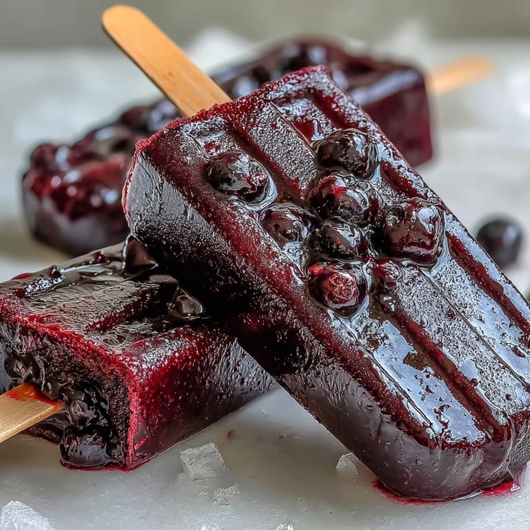 Vegan Black Currant Popsicles in popsicle molds, garnished with fresh mint and whole blackcurrants.