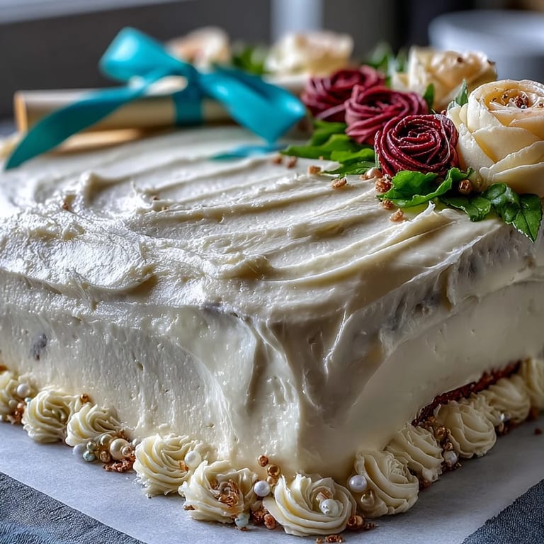Elegant sheet cake with buttercream roses and fondant diploma, a sweet tribute to graduation achievements.