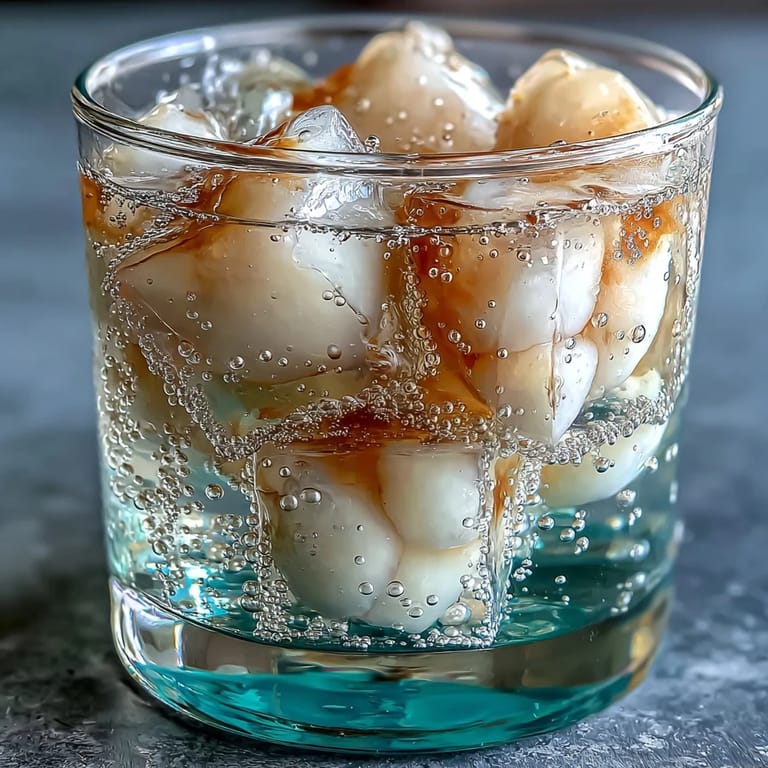 See translucent lychee jelly cubes elegantly set in bubbly, citrusy yuzu water.