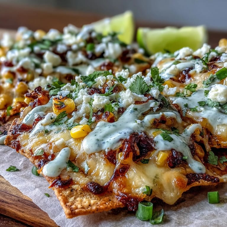Crispy elote nachos piled high with melting cheese, perfect festive appetizer.