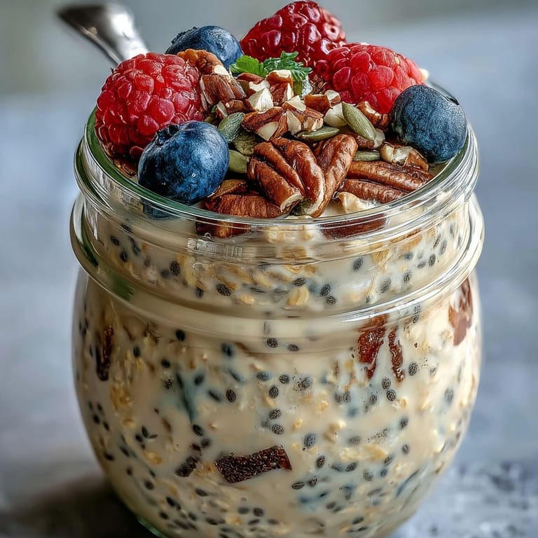 Deliciously thick high fiber overnight oats, perfect for a speedy morning meal.
