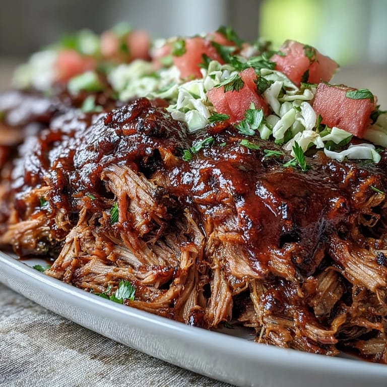 Festive Juneteenth BBQ Pulled Pork sliders crowned with a cool, crunchy watermelon slaw.