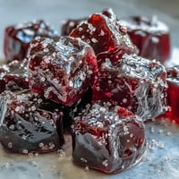 Glossy homemade Black Currant Gummies in a heart-shaped mold, showcasing their deep purple hue and chewy texture.