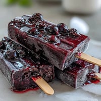 Homemade Black Currant Popsicles with vibrant deep purple hue on a frosty stick, ready to enjoy.